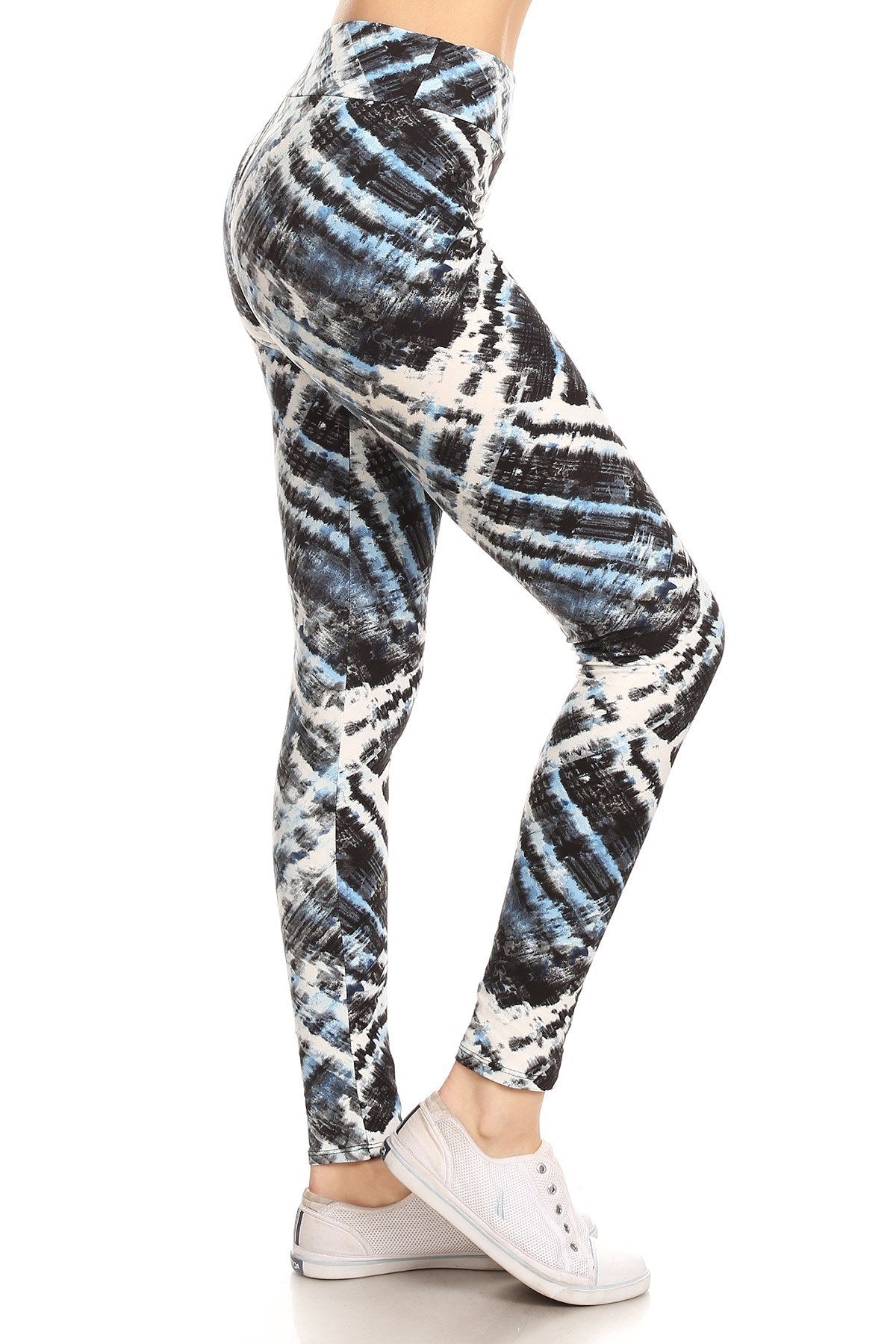 Yoga Style Banded Lined Tie Dye Printed Knit Legging With High Waist