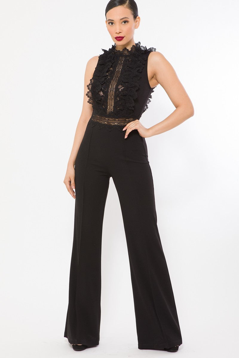 Crochet Lace Combined Bodice Jumpsuit