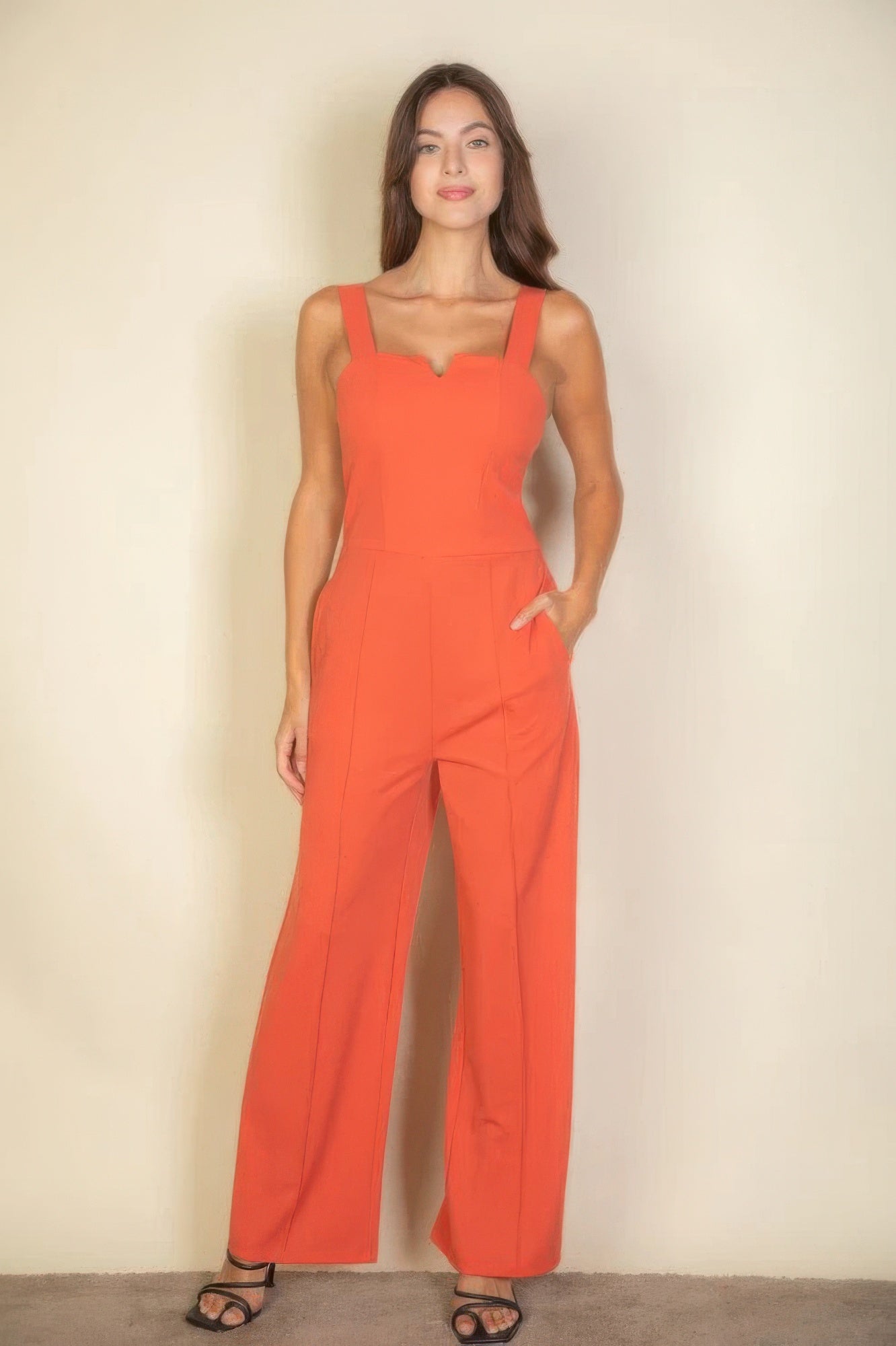 Notched neck cami jumpsuit